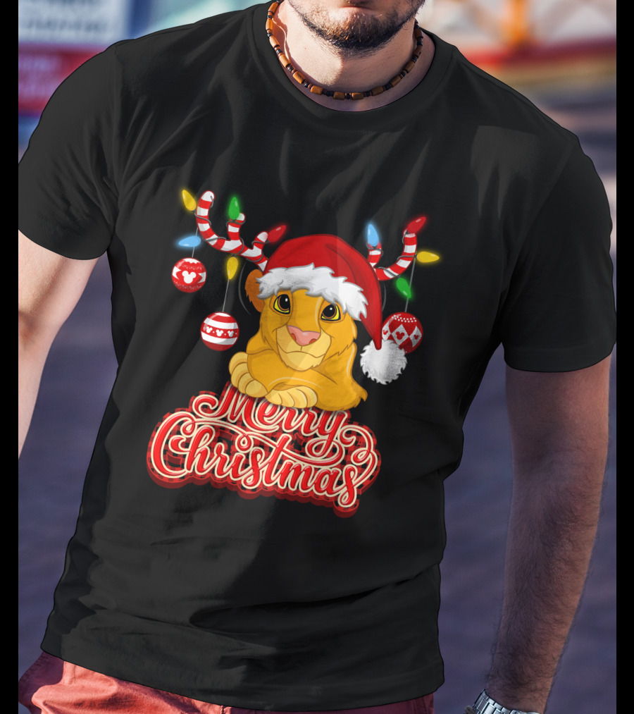Simba Merry Christmas Santa Hat And Reindeer Antlers T-Shirt