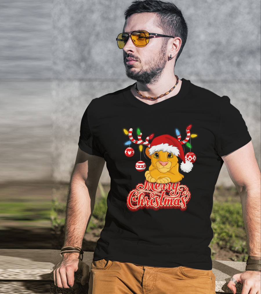 Simba Merry Christmas Santa Hat And Reindeer Antlers T-Shirt