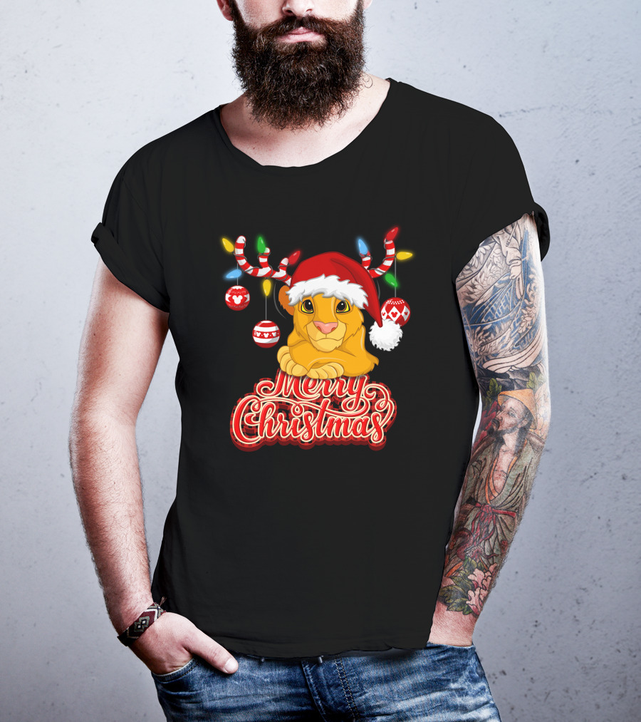 Simba Merry Christmas Santa Hat And Reindeer Antlers T-Shirt
