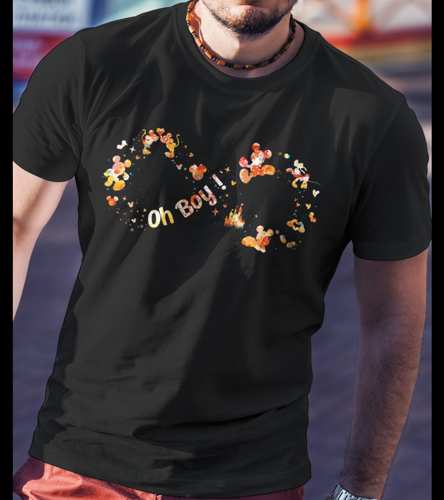 Mickey Oh Boy Infinity Symbol With Characters And Castle T-Shirt