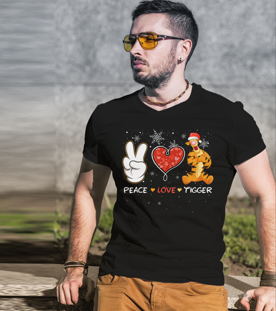 Peace Love Tigger Santa Hat Snowflakes T-Shirt