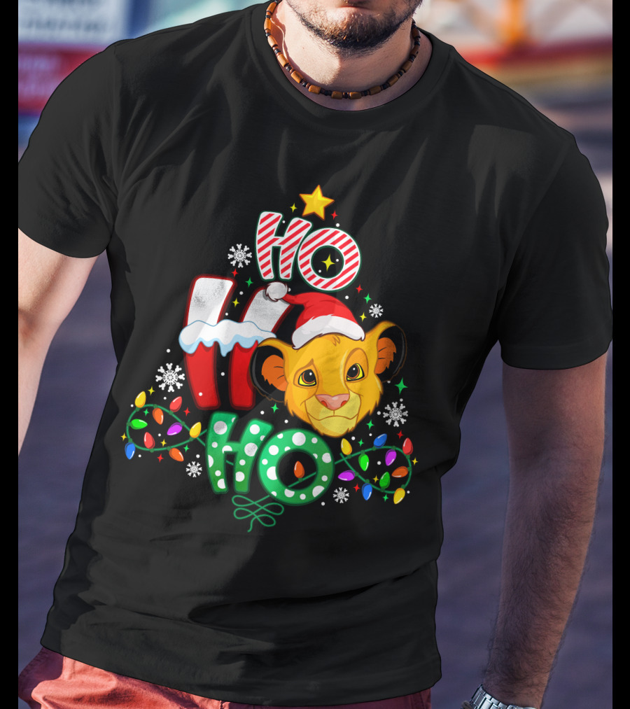 Ho Ho Ho Christmas Simba Lion King Holiday Lights T-Shirt