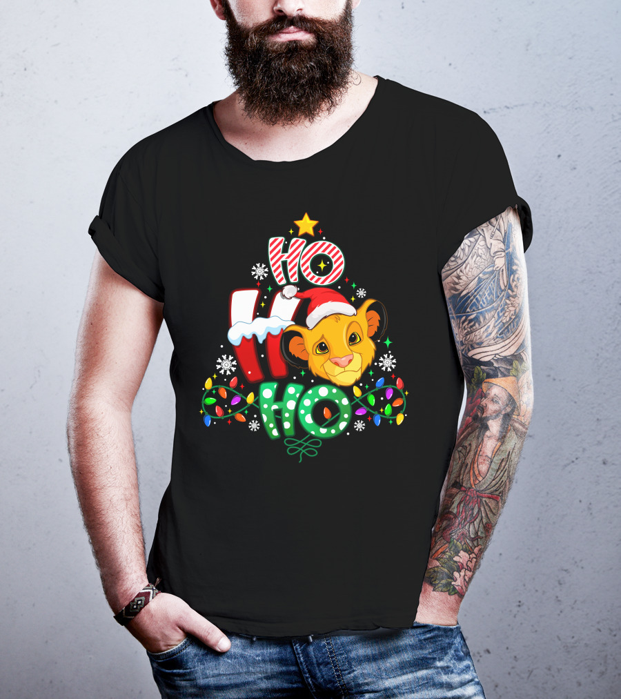 Ho Ho Ho Christmas Simba Lion King Holiday Lights T-Shirt