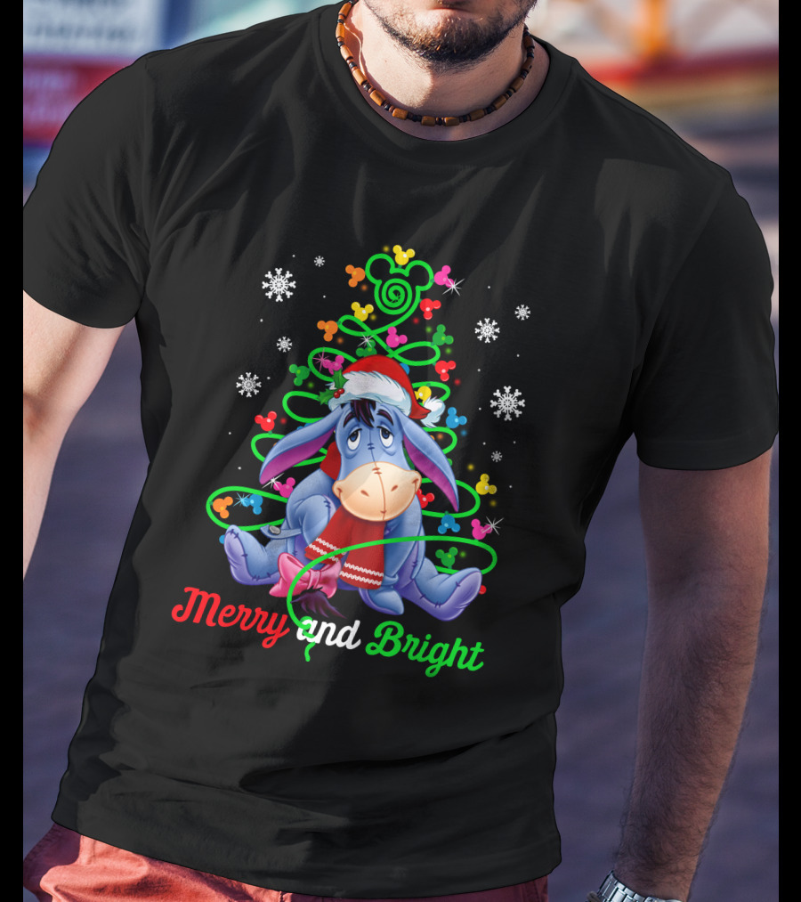 Eeyore Merry And Bright Christmas Tree Mickey Ornaments T-Shirt