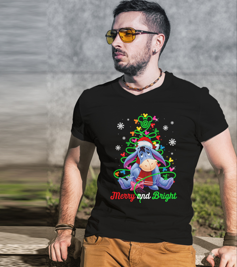 Eeyore Merry And Bright Christmas Tree Mickey Ornaments T-Shirt