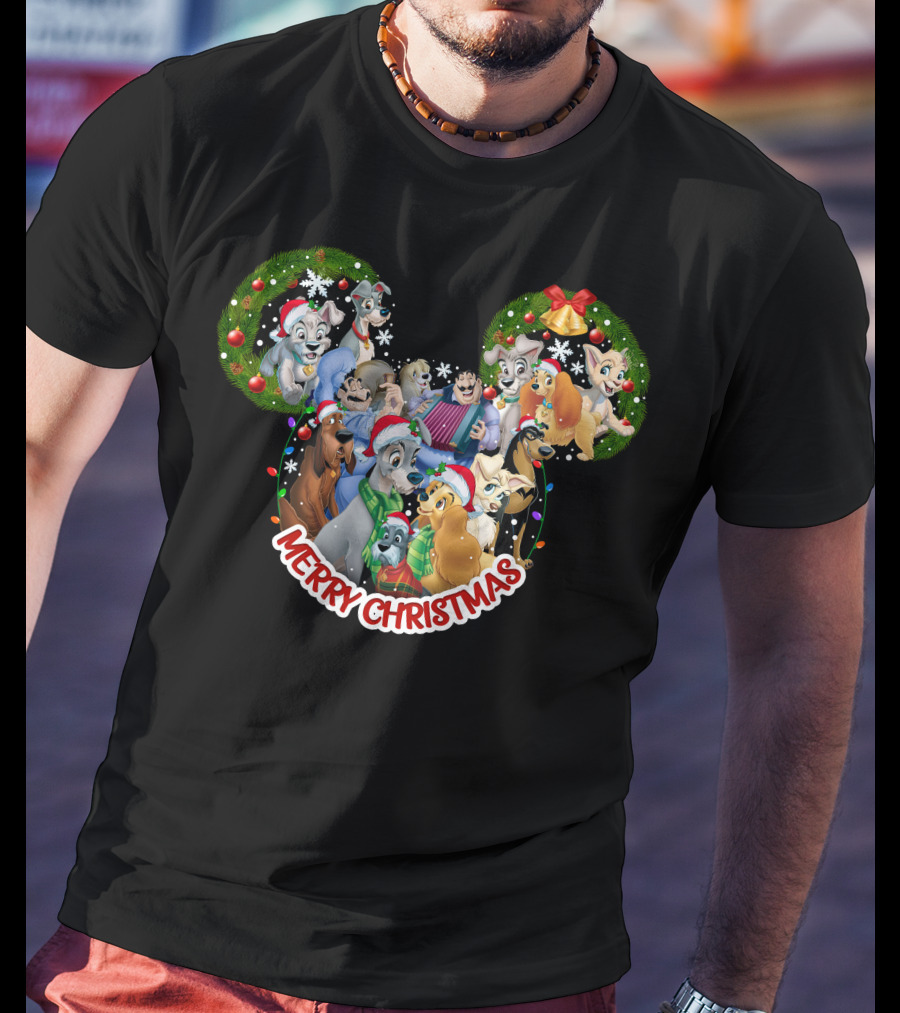 Merry Christmas Disney Lady And The Tramp Mickey Mouse Ears T-Shirt