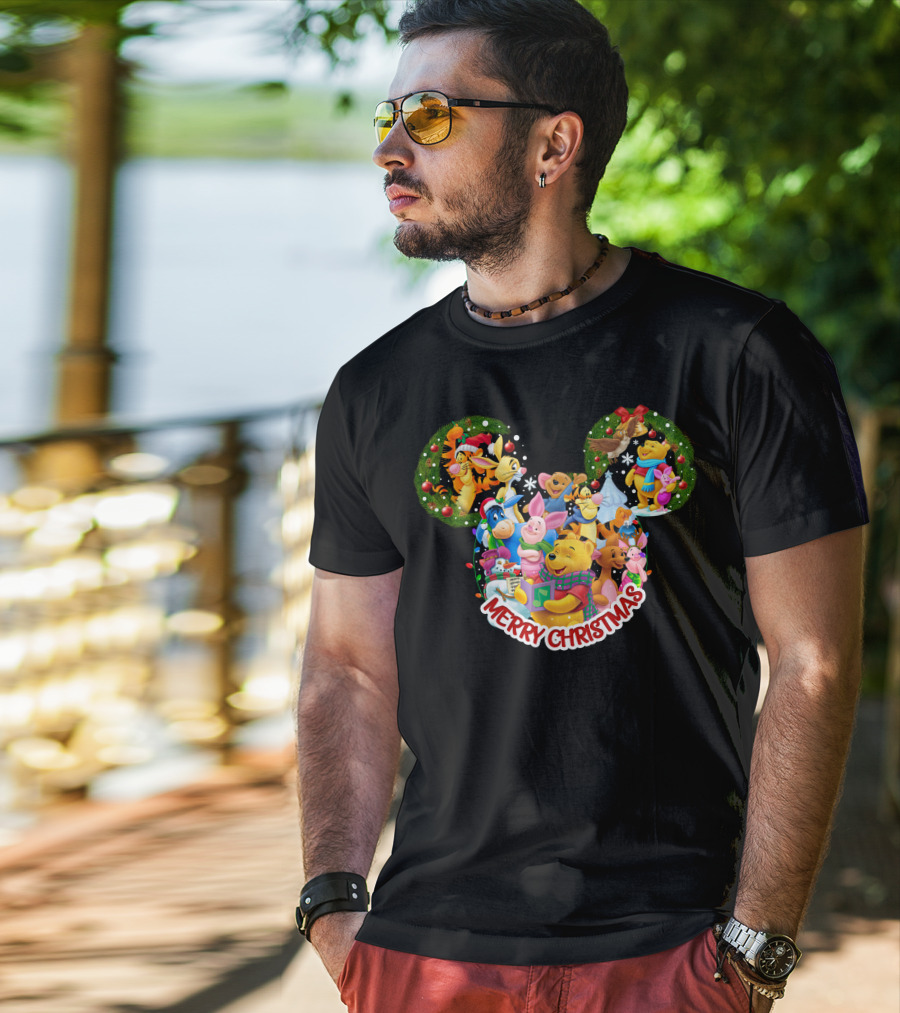 Merry Christmas Winnie The Pooh Disney Characters Mickey Ears T-Shirt
