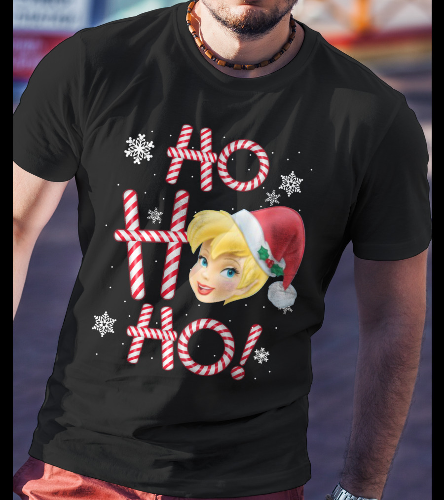 Ho Ho Ho Tinkerbell Christmas Candy Cane Snowflakes T-Shirt