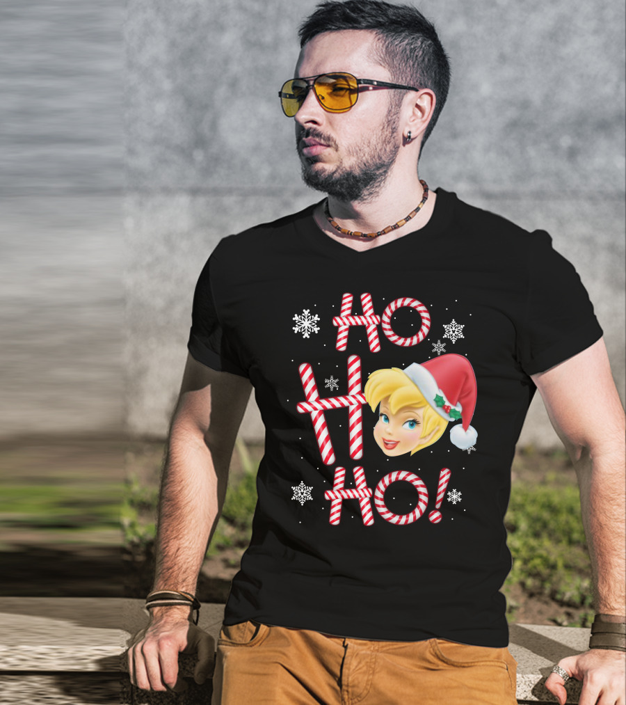 Ho Ho Ho Tinkerbell Christmas Candy Cane Snowflakes T-Shirt