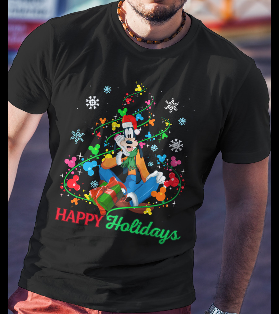Happy Holidays Goofy Christmas Tree And Presents T-Shirt