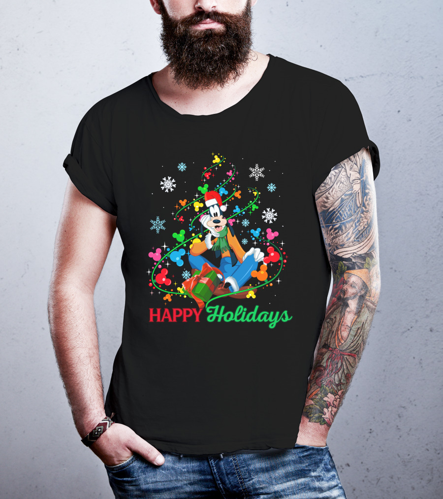 Happy Holidays Goofy Christmas Tree And Presents T-Shirt