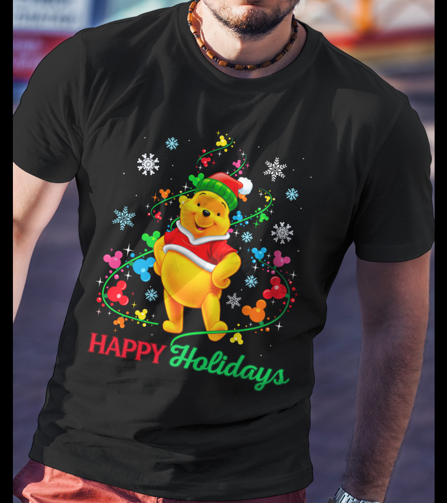 Happy Holidays Pooh Christmas Celebration T-Shirt