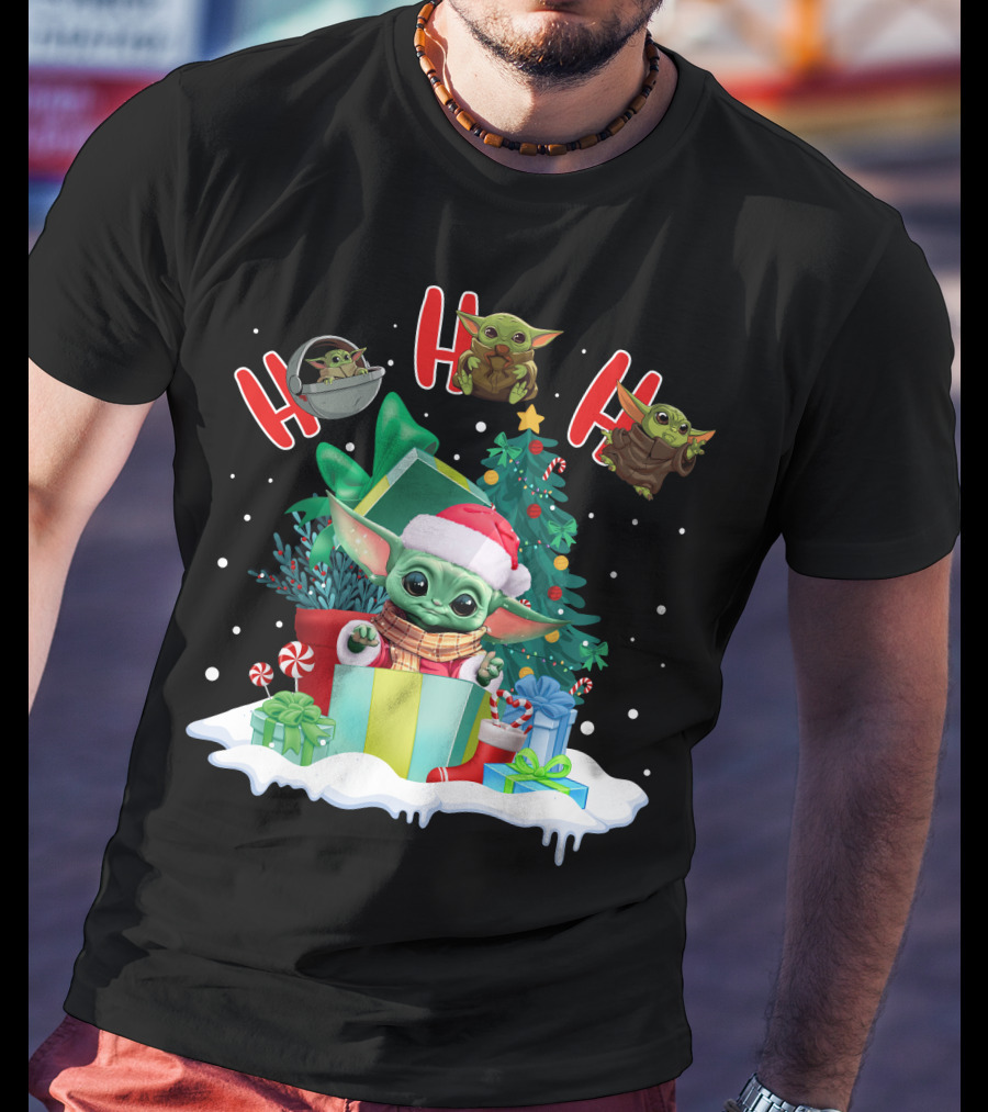Baby Yoda Christmas Santa Hat Ho Ho Ho T-Shirt
