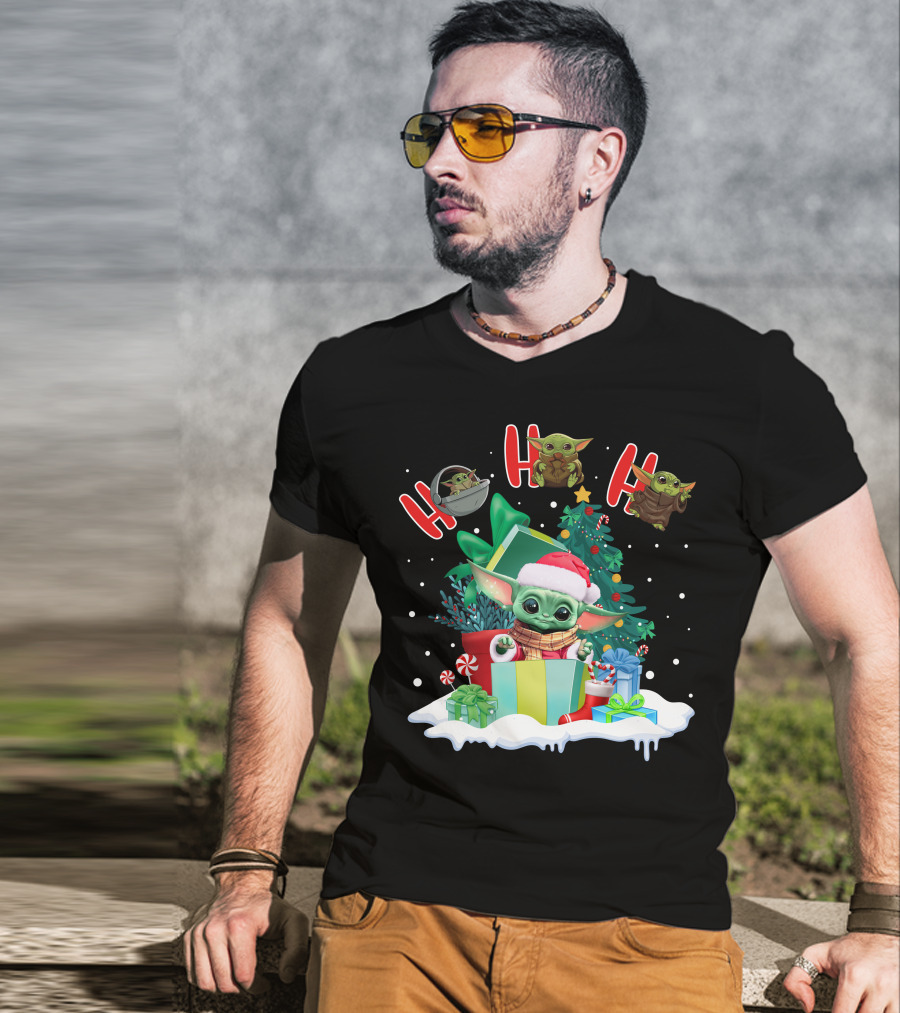 Baby Yoda Christmas Santa Hat Ho Ho Ho T-Shirt