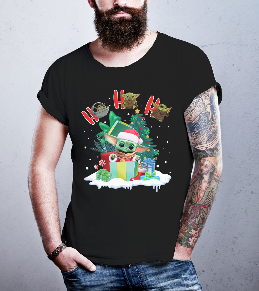 Baby Yoda Christmas Santa Hat Ho Ho Ho T-Shirt