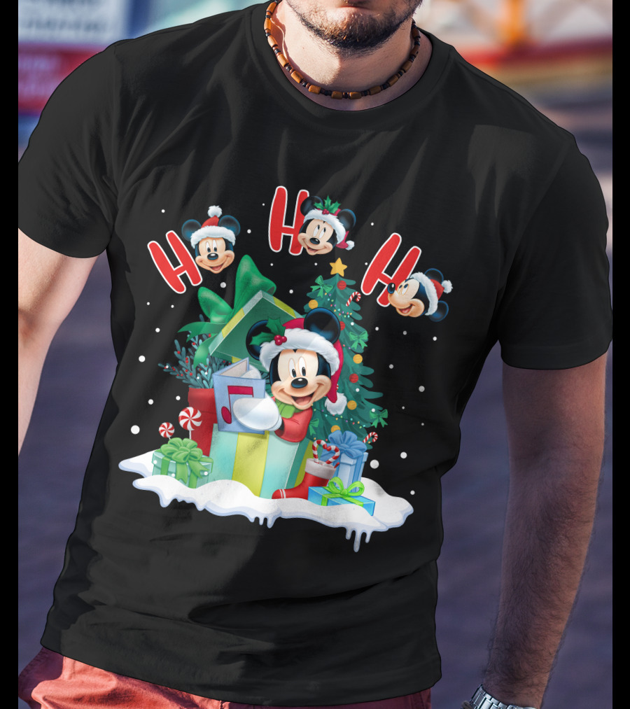 Mickey Christmas Holiday Cheer Ho Ho Ho Holiday Gifts And Tree T-Shirt