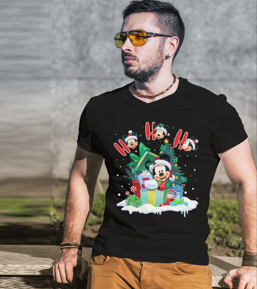 Mickey Christmas Holiday Cheer Ho Ho Ho Holiday Gifts And Tree T-Shirt