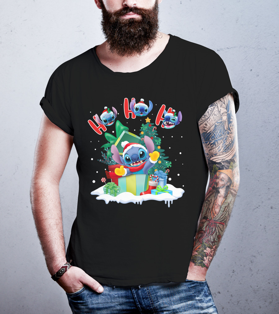 Stitch Holiday Ho Ho Ho Christmas Tree Presents T-Shirt