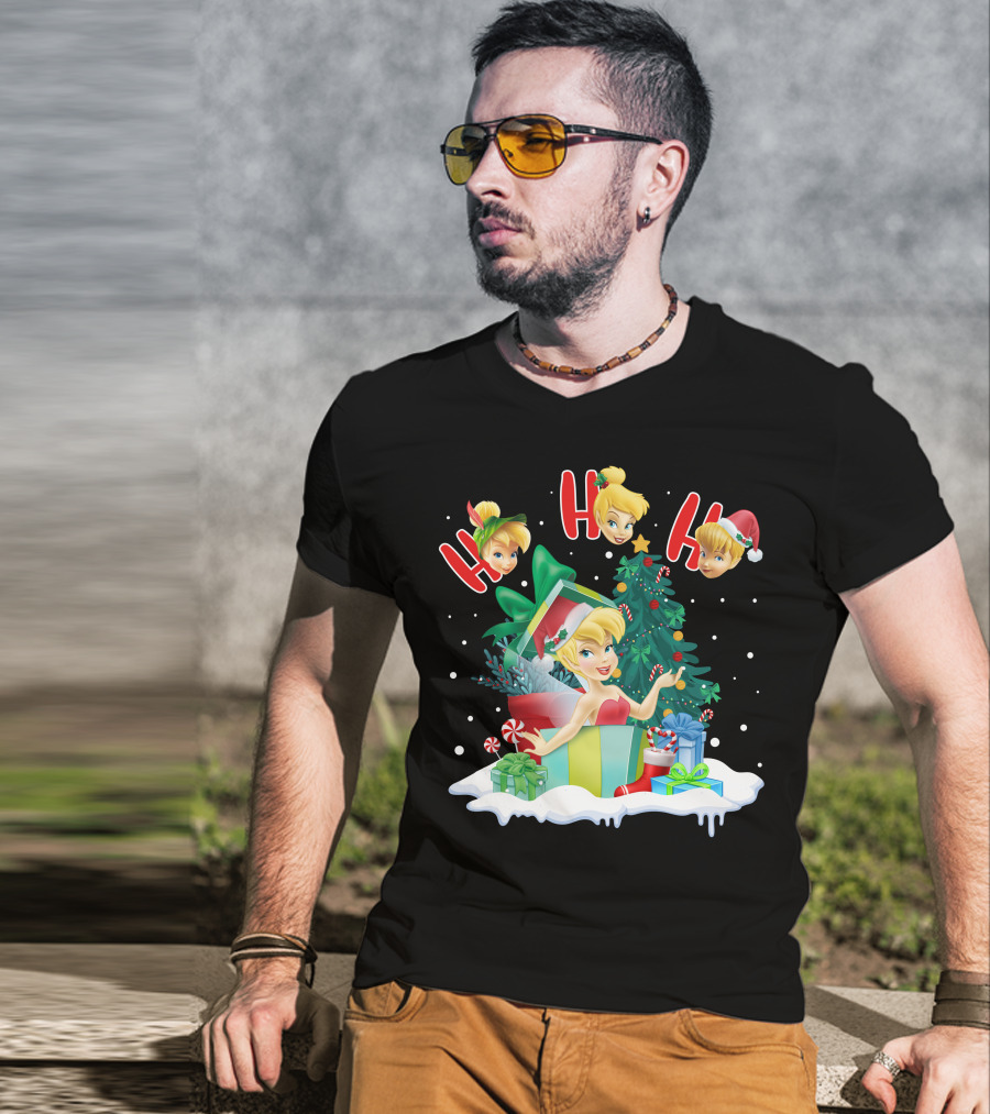 Tinkerbell Christmas Ho Ho Ho Holiday Cheer With Gifts And Tree T-Shirt