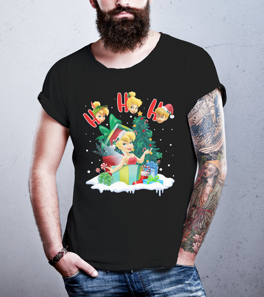 Tinkerbell Christmas Ho Ho Ho Holiday Cheer With Gifts And Tree T-Shirt