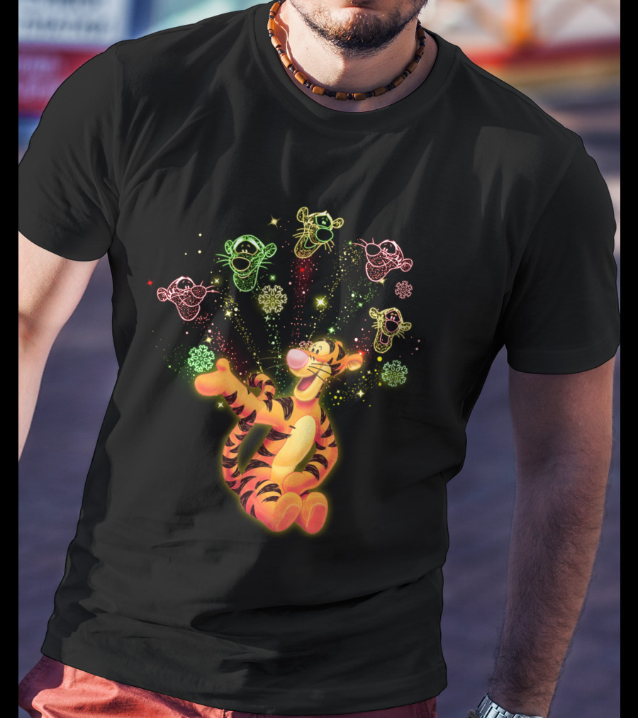 Tigger Playful Celebration With Magical Multicolored Starry Outlines T-Shirt