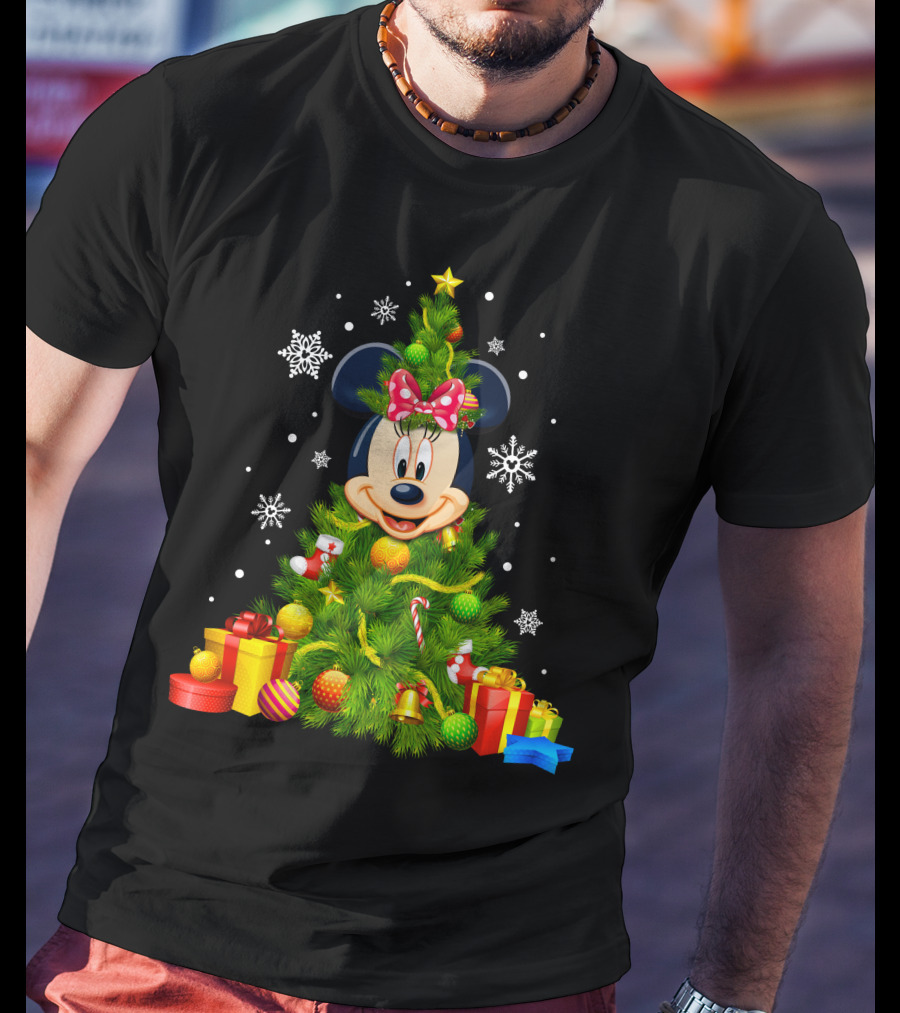 Minnie Mouse Christmas Tree With Gifts And Snowflakes T-Shirt