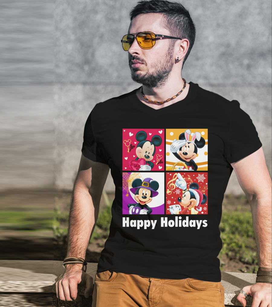 Happy Holidays Mickey Mouse Seasonal Quartet T-Shirt
