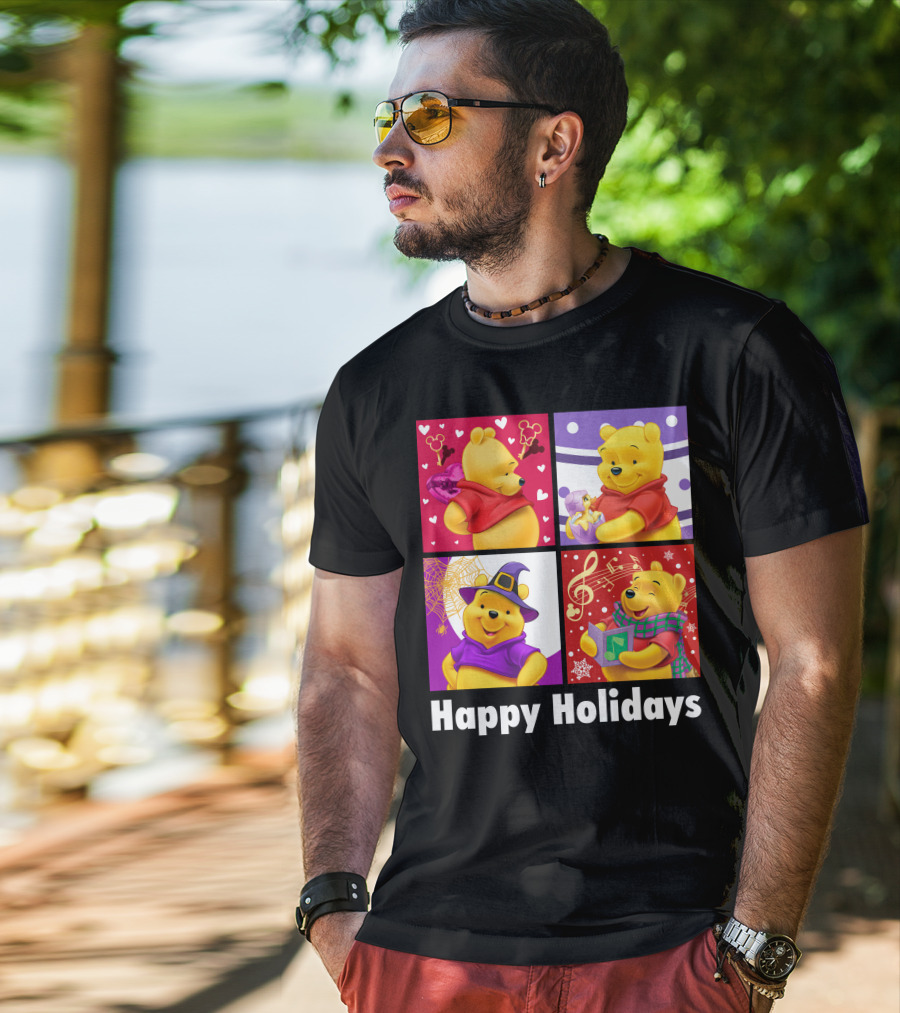 Happy Holidays Pooh Bear Festive Seasonal Celebrations T-Shirt