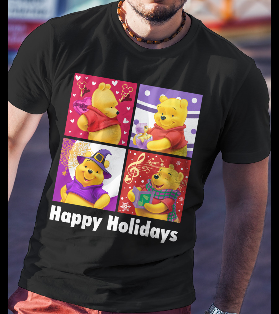 Happy Holidays Pooh Bear Festive Seasonal Celebrations T-Shirt