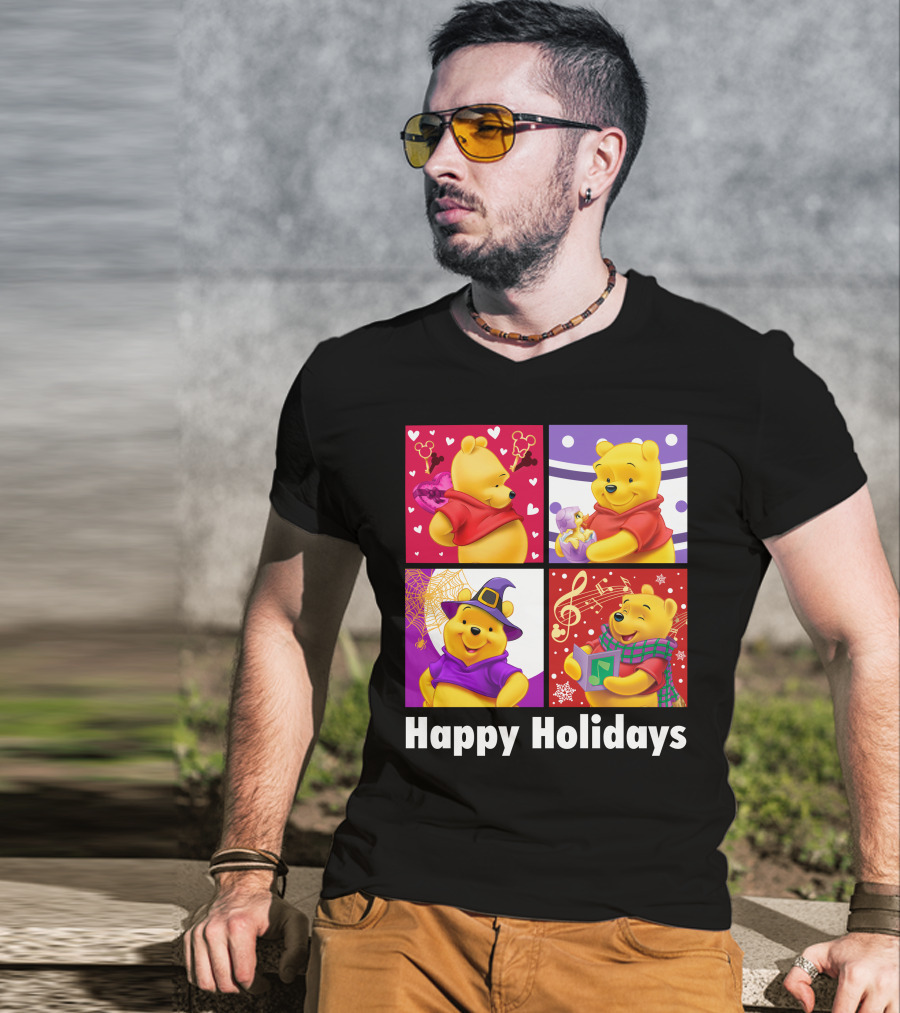 Happy Holidays Pooh Bear Festive Seasonal Celebrations T-Shirt