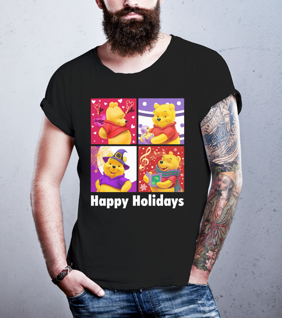 Happy Holidays Pooh Bear Festive Seasonal Celebrations T-Shirt