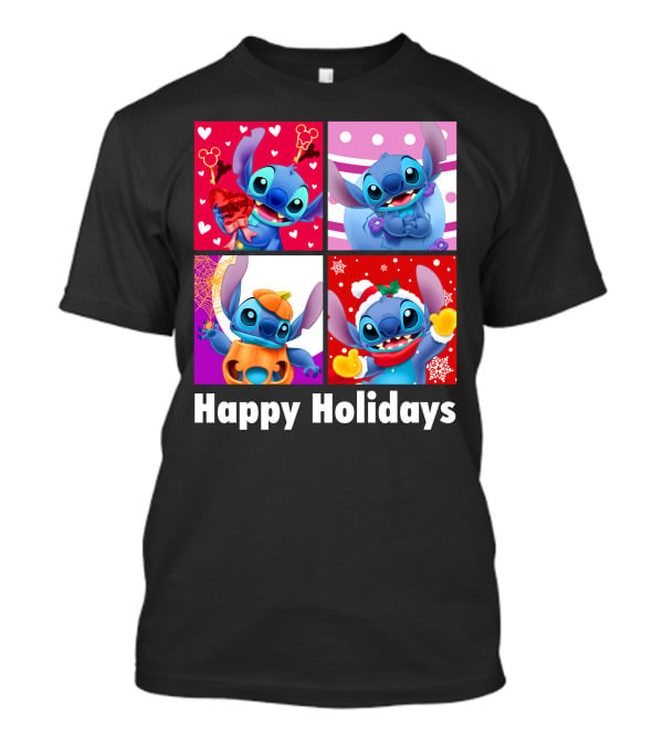 Happy Holidays Stitch Seasonal Mickey Hearts Christmas Pumpkin T-Shirt