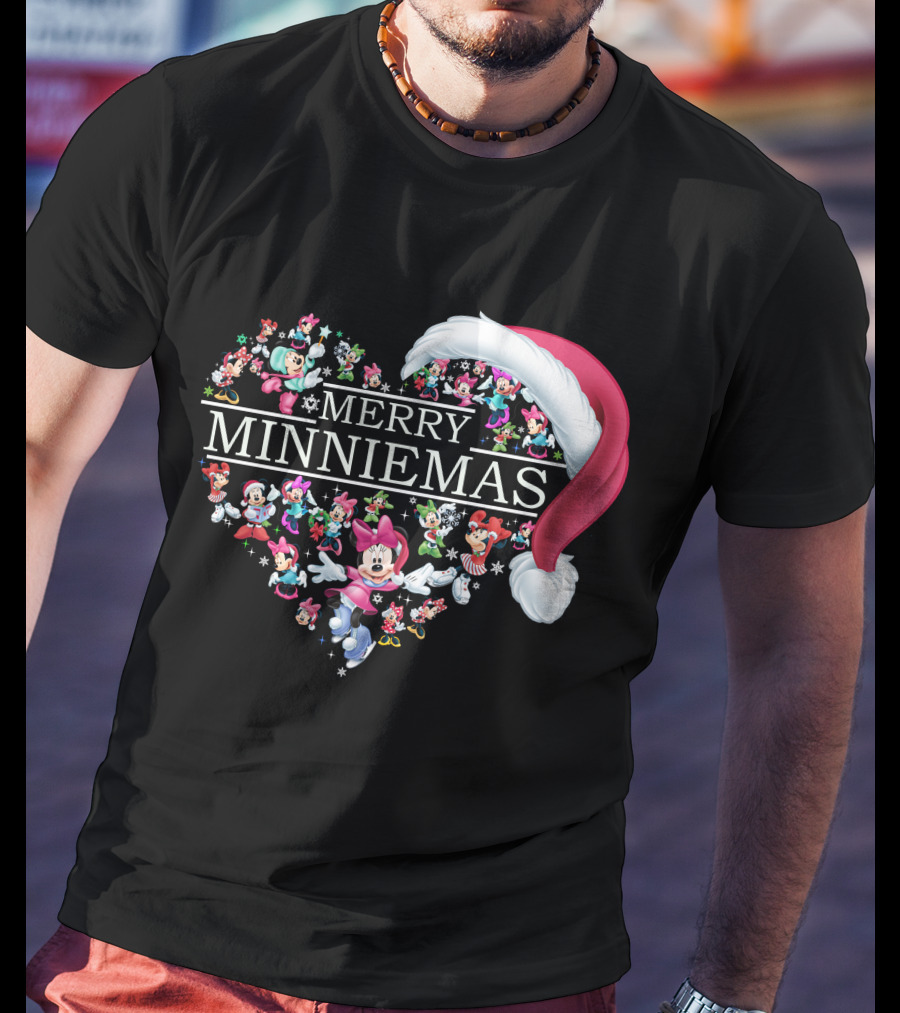 Merry Minniemas Heart Santa Hat Minnie Characters T-Shirt