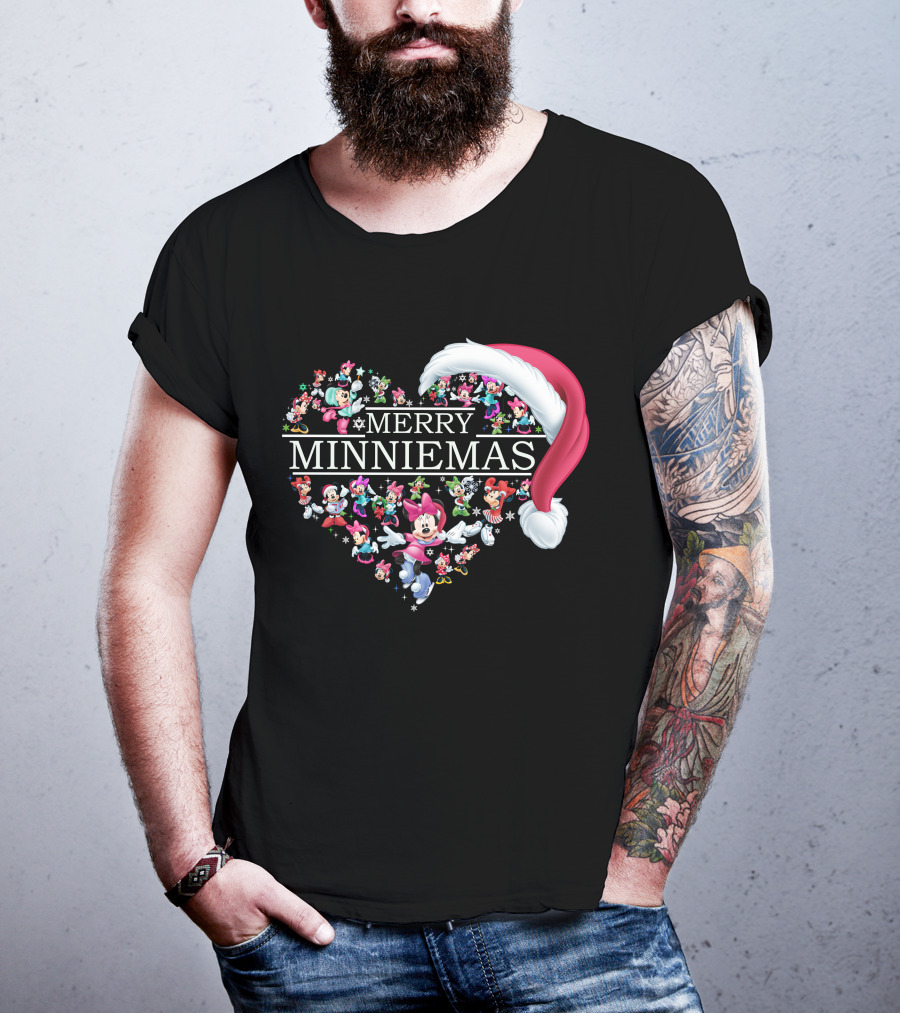 Merry Minniemas Heart Santa Hat Minnie Characters T-Shirt