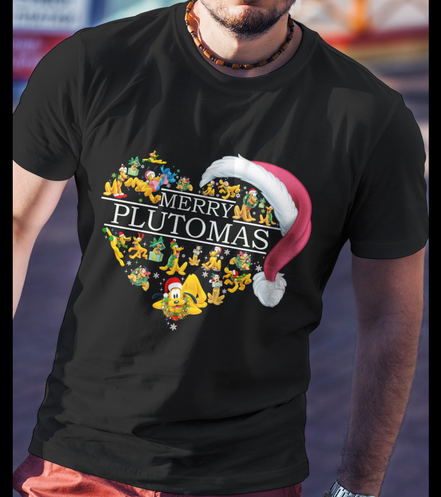 Merry Plutomas Heart With Santa Hat And Festive Pluto Characters T-Shirt