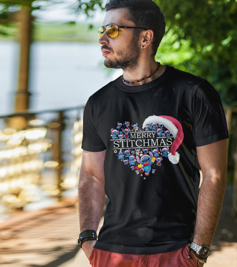 Merry Stitchmas Santa Hat Heart Stitch Christmas T-Shirt