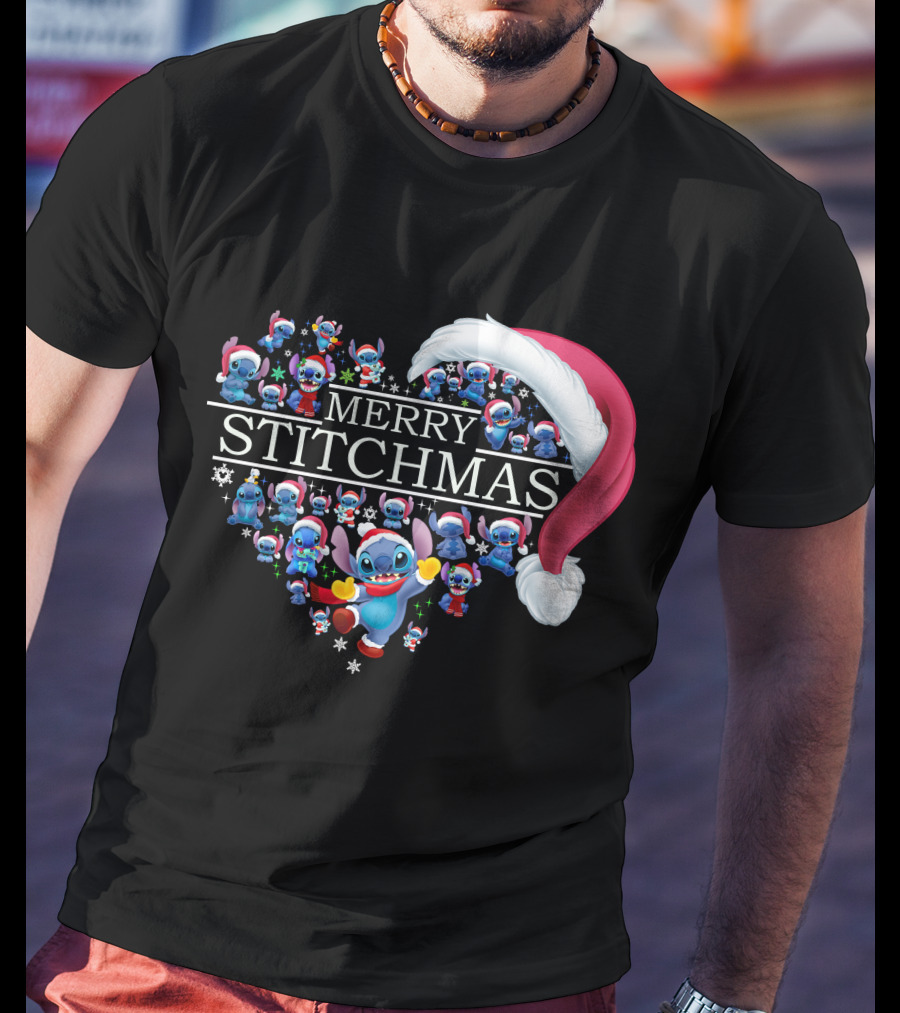 Merry Stitchmas Santa Hat Heart Stitch Christmas T-Shirt