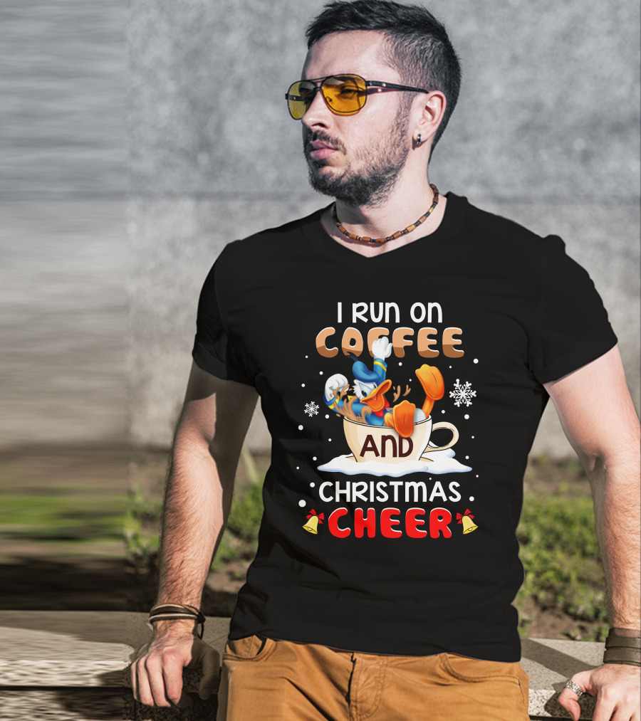 I Run On Coffee And Christmas Cheer Donald Duck T-Shirt