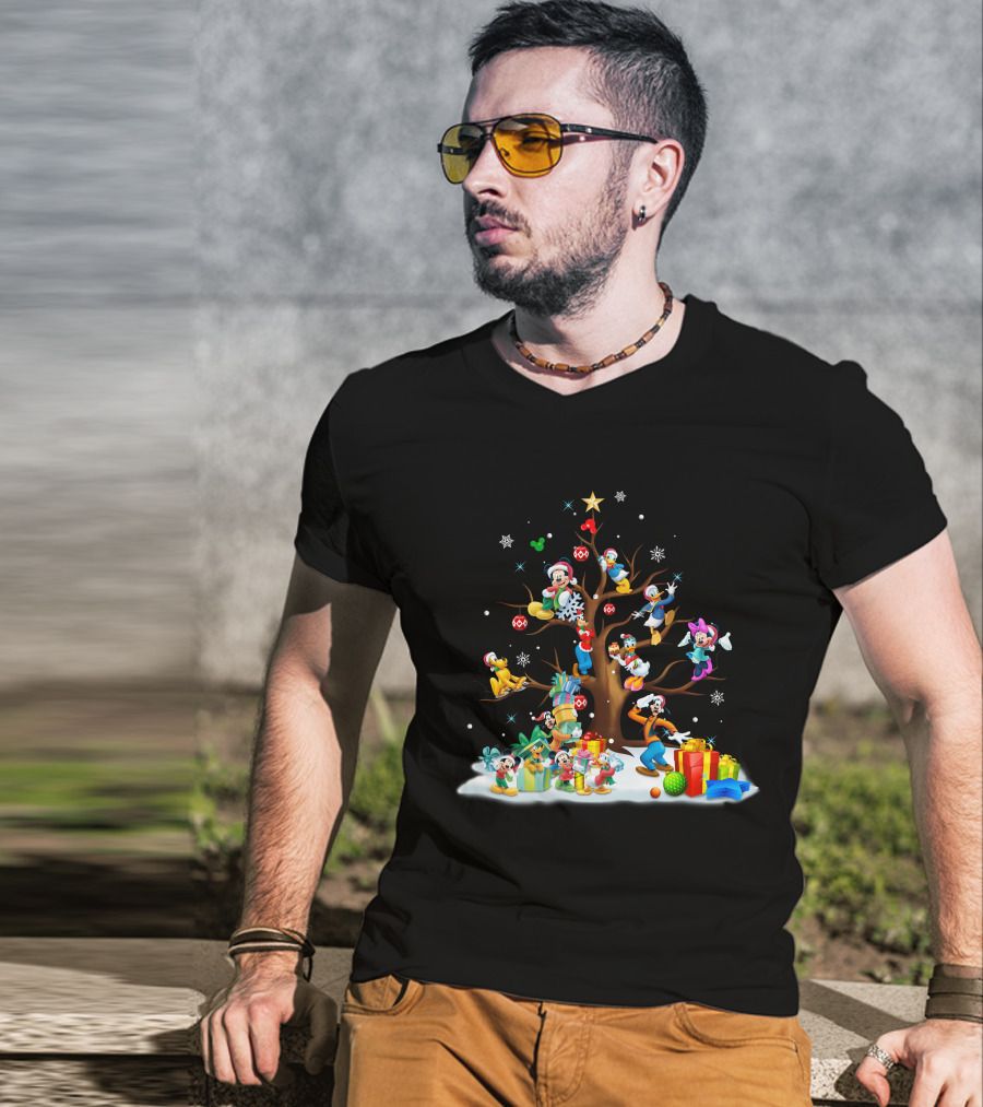 Mickey And Friends Holiday Celebration With Tree And Gifts T-Shirt