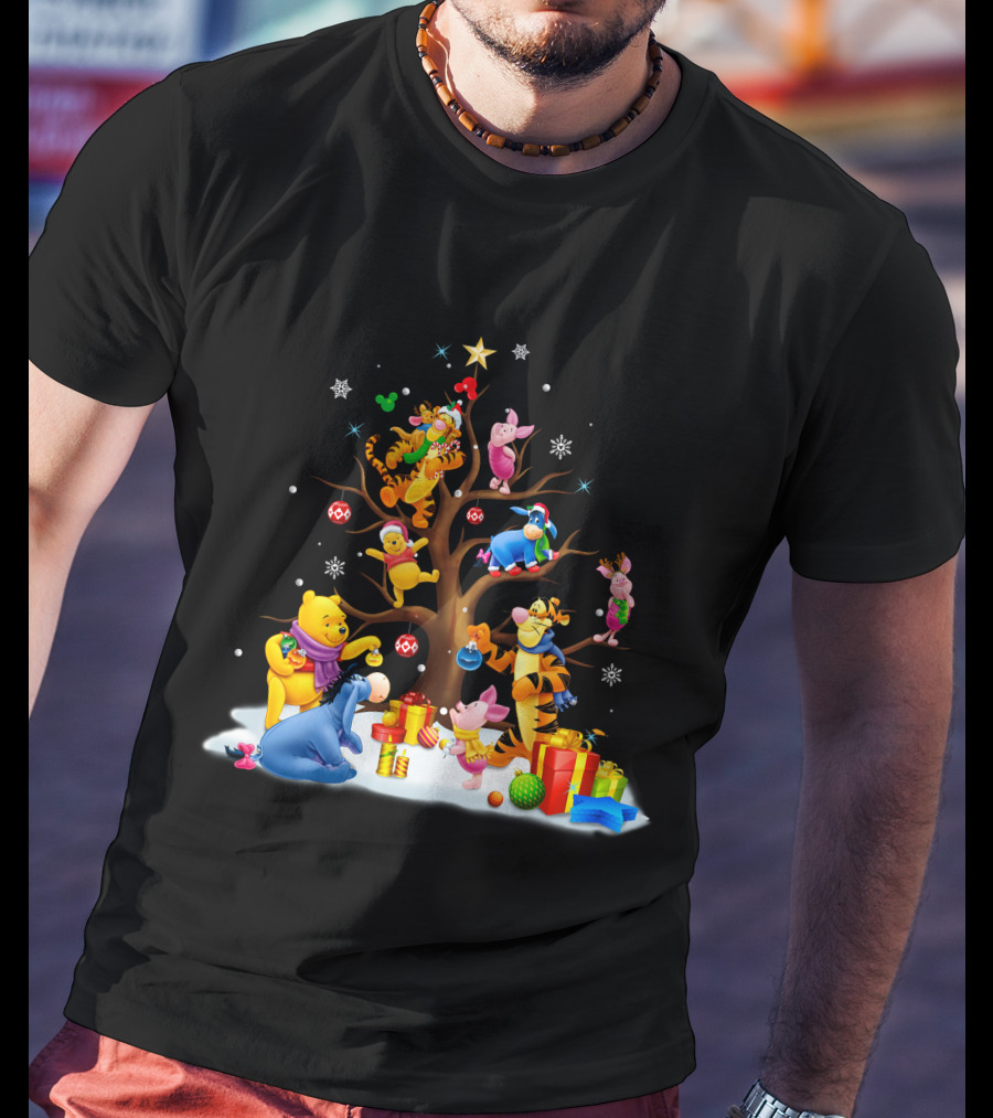 Winnie The Pooh Christmas Tree Celebration With Tigger Piglet And Eeyore T-Shirt