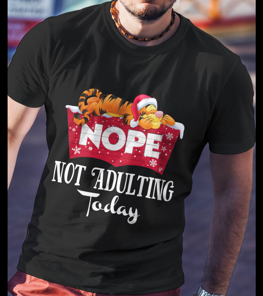 Tigger Nope Not Adulting Today Santa Hat T-Shirt