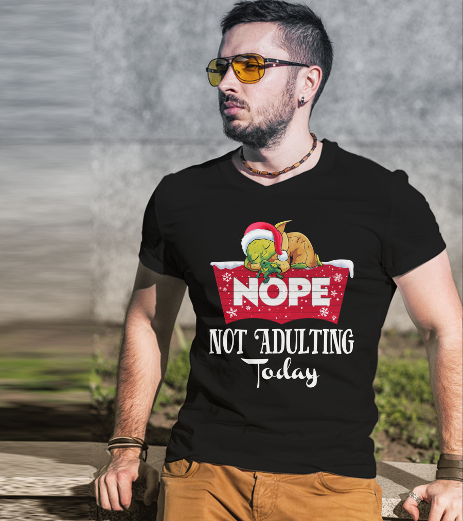 Yoda Nope Not Adulting Today Christmas Santa Hat T-Shirt