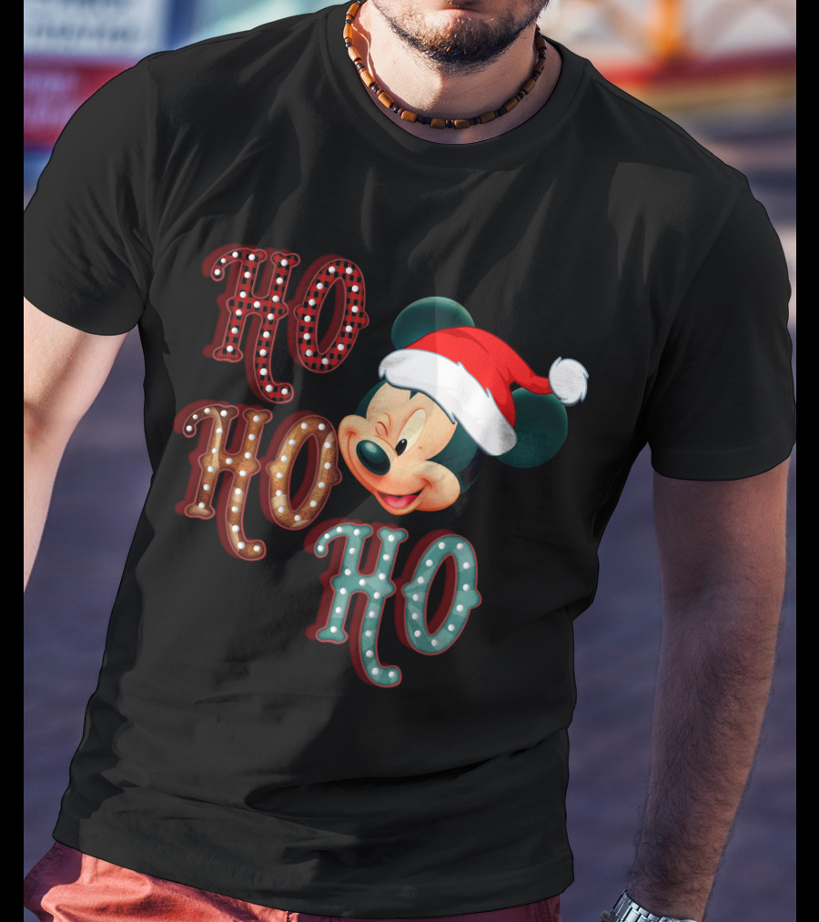 Mickey Mouse Santa Hat Ho Ho Ho Christmas T-Shirt
