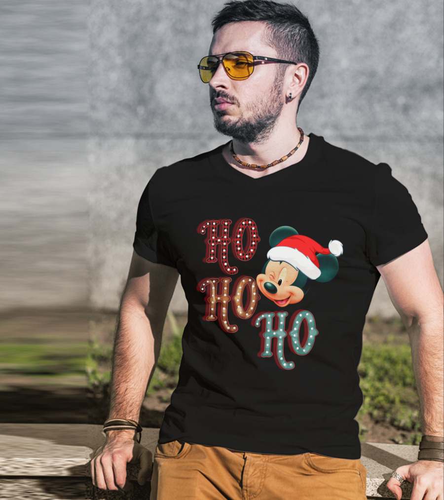 Mickey Mouse Santa Hat Ho Ho Ho Christmas T-Shirt