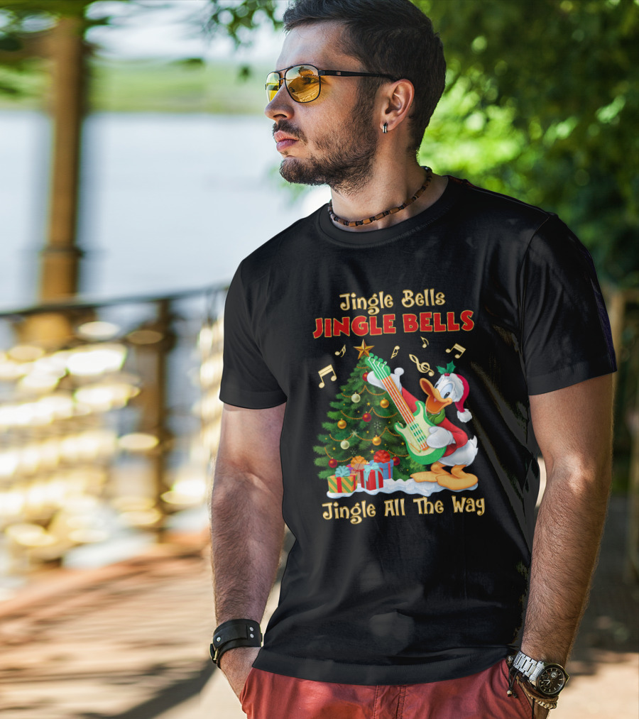 Jingle Bells Jingle All The Way Christmas Tree Donald Playing Guitar T-Shirt