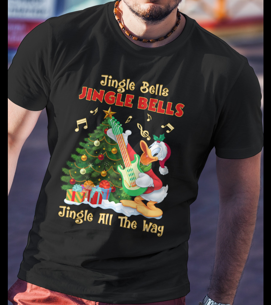 Jingle Bells Jingle All The Way Christmas Tree Donald Playing Guitar T-Shirt