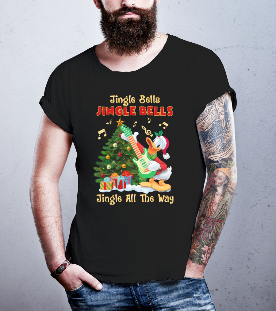 Jingle Bells Jingle All The Way Christmas Tree Donald Playing Guitar T-Shirt