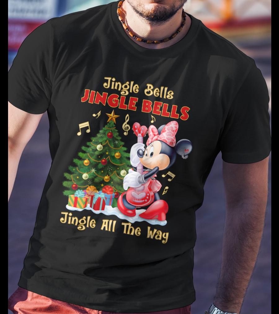 Jingle Bells Jingle Bells Jingle All The Way Minnie Christmas Tree Guitar T-Shirt