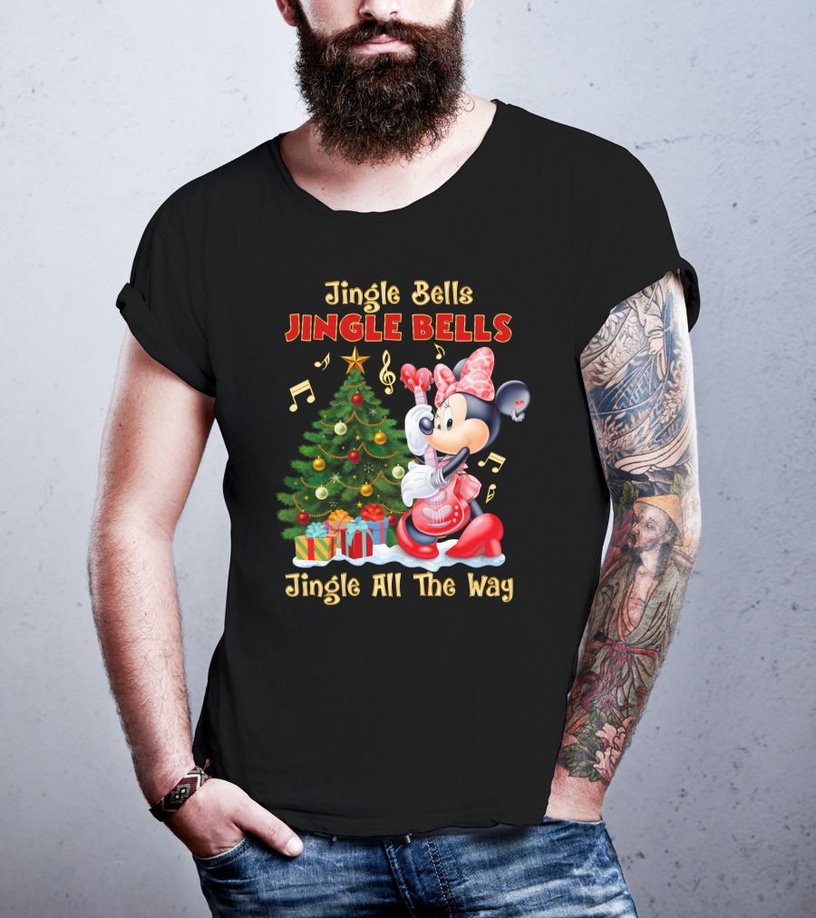 Jingle Bells Jingle Bells Jingle All The Way Minnie Christmas Tree Guitar T-Shirt