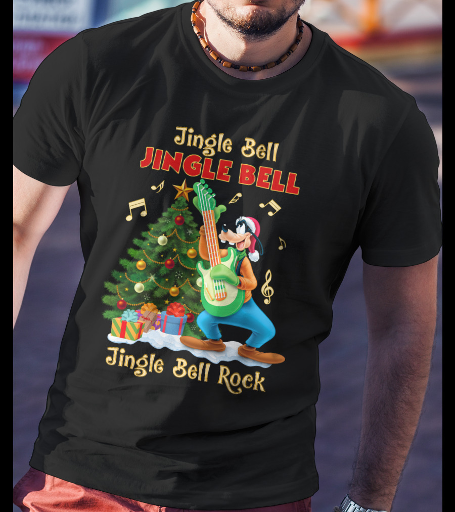 Jingle Bell Jingle Bell Jingle Bell Rock Goofy Christmas Tree Guitar T-Shirt